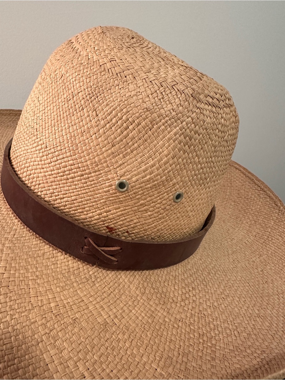 Ralph Lauren Natural Straw Hat, leather band, NavyTag, SMALL - Picture 3 of 11